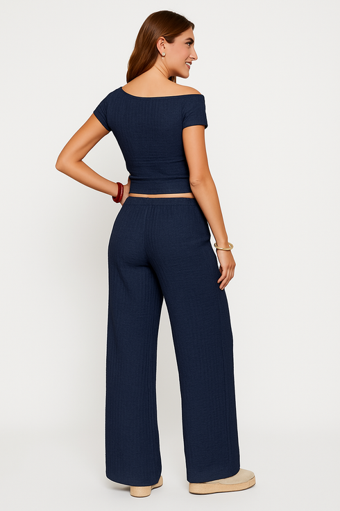 'Fleur' Off Shoulder Top and Wide Leg Pants Set - Celes Fashion